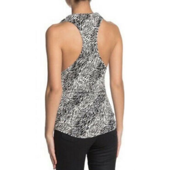 Free People Coco Black White Animal Print Sleeveless Ruched Tank NWT Size S - Picture 2 of 10